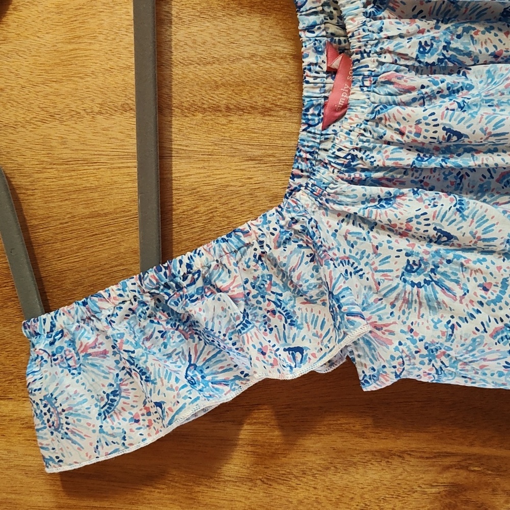 NWOT Simply Southern Drop Waist Dress Confetti Pink Blue Flutter Sleeve Cotton L - Picture 5 of 9